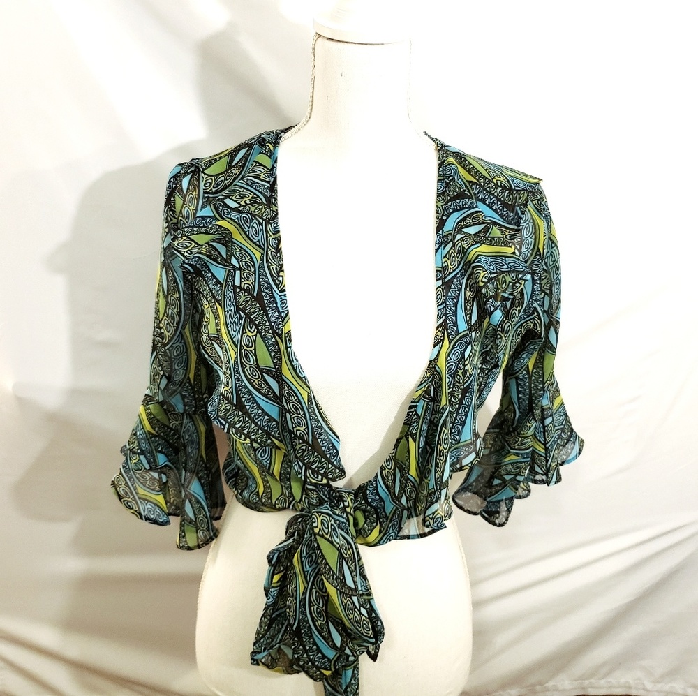 Bisou Bisou Semi Sheer Tie Front Blouse - Picture 1 of 3